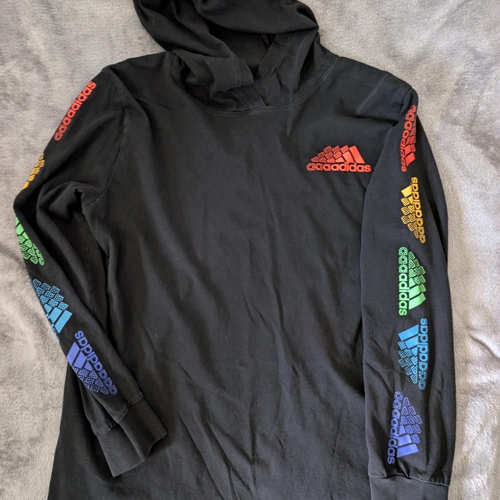 Adidas Black Hoodie with Multicolor Logo